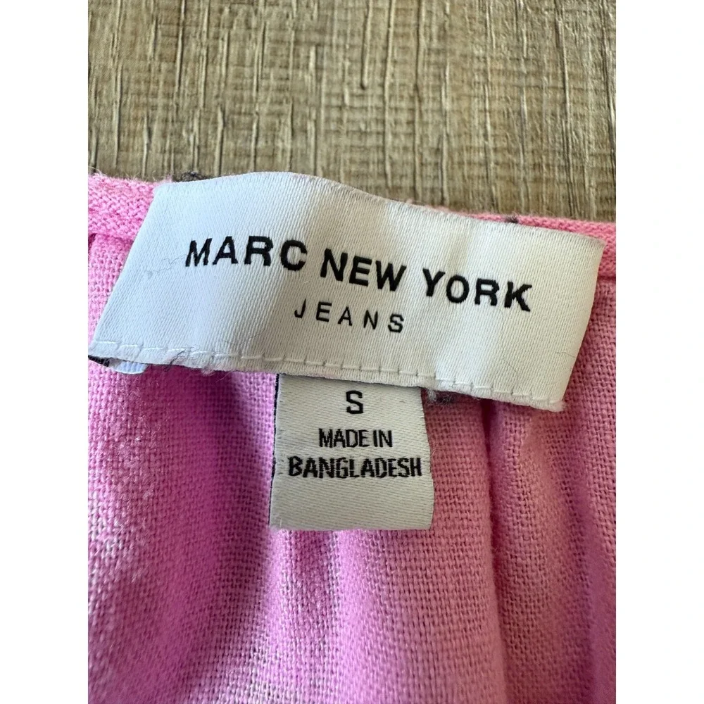 Marc New York Pink Womens S V-Neck Linen Blend Flutter Sleeve Preppy Chic Blouse